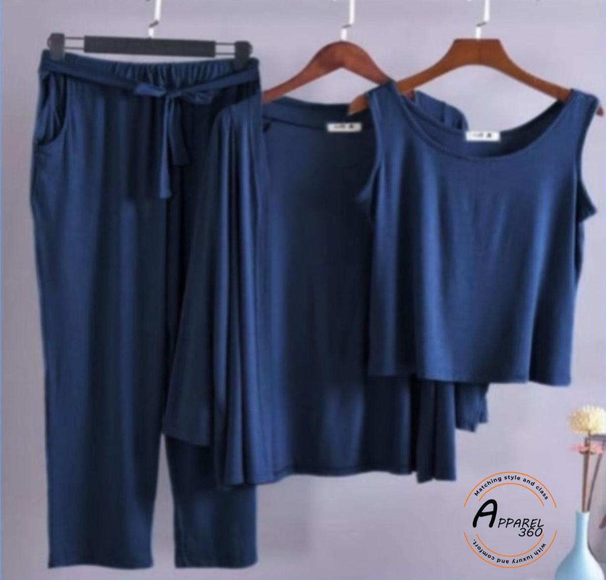 Navy Blue 03 Pcs Sleep Wear