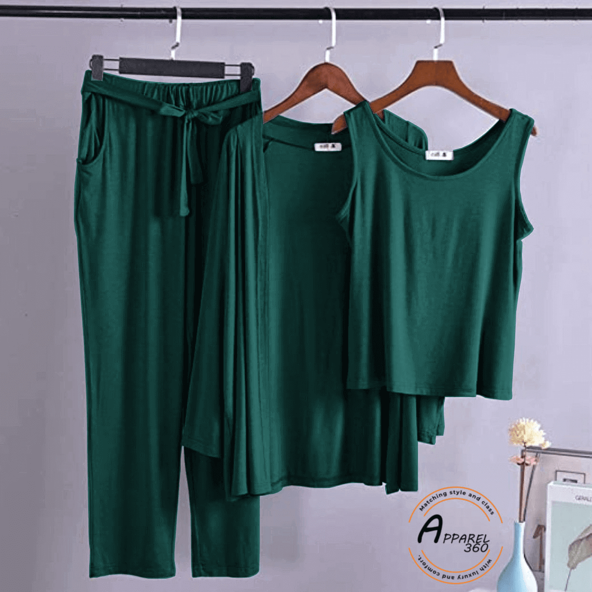 Bottle Green 03 Pcs Sleep Wear