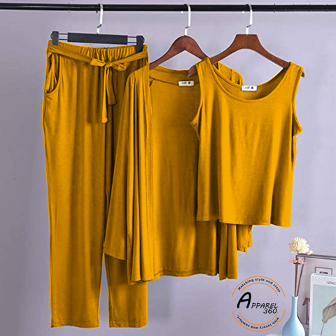 Golden Yellow 03 Pcs Sleep Wear