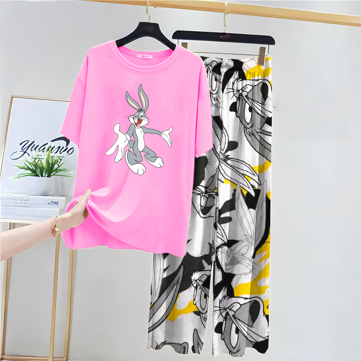 Baby Pink Bugs Bunny Printed PJ Set