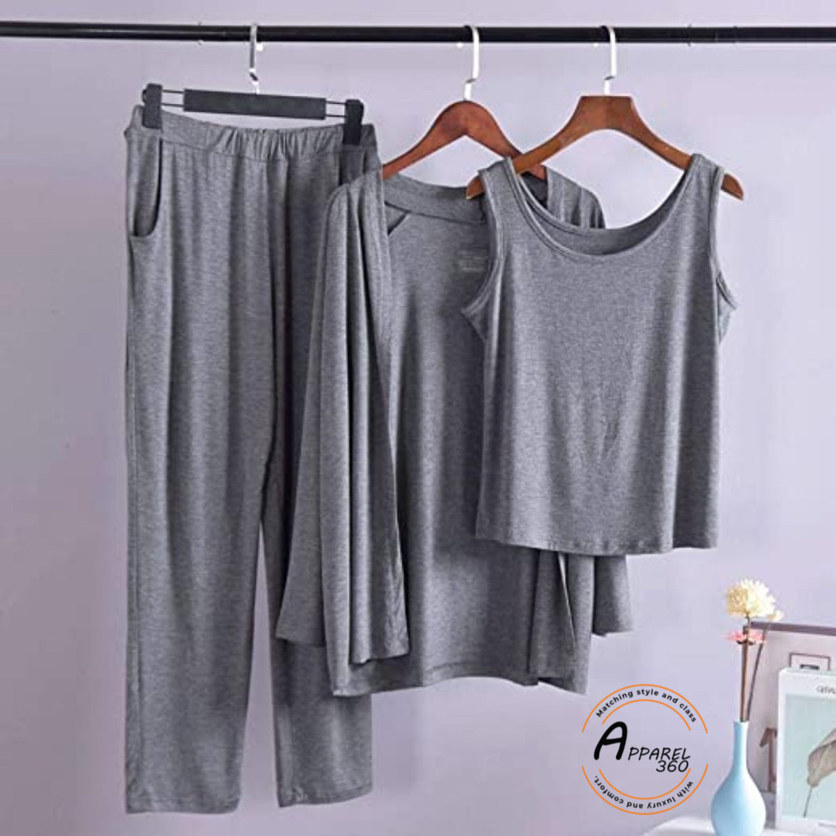 Grey 03 Pcs Sleep Wear