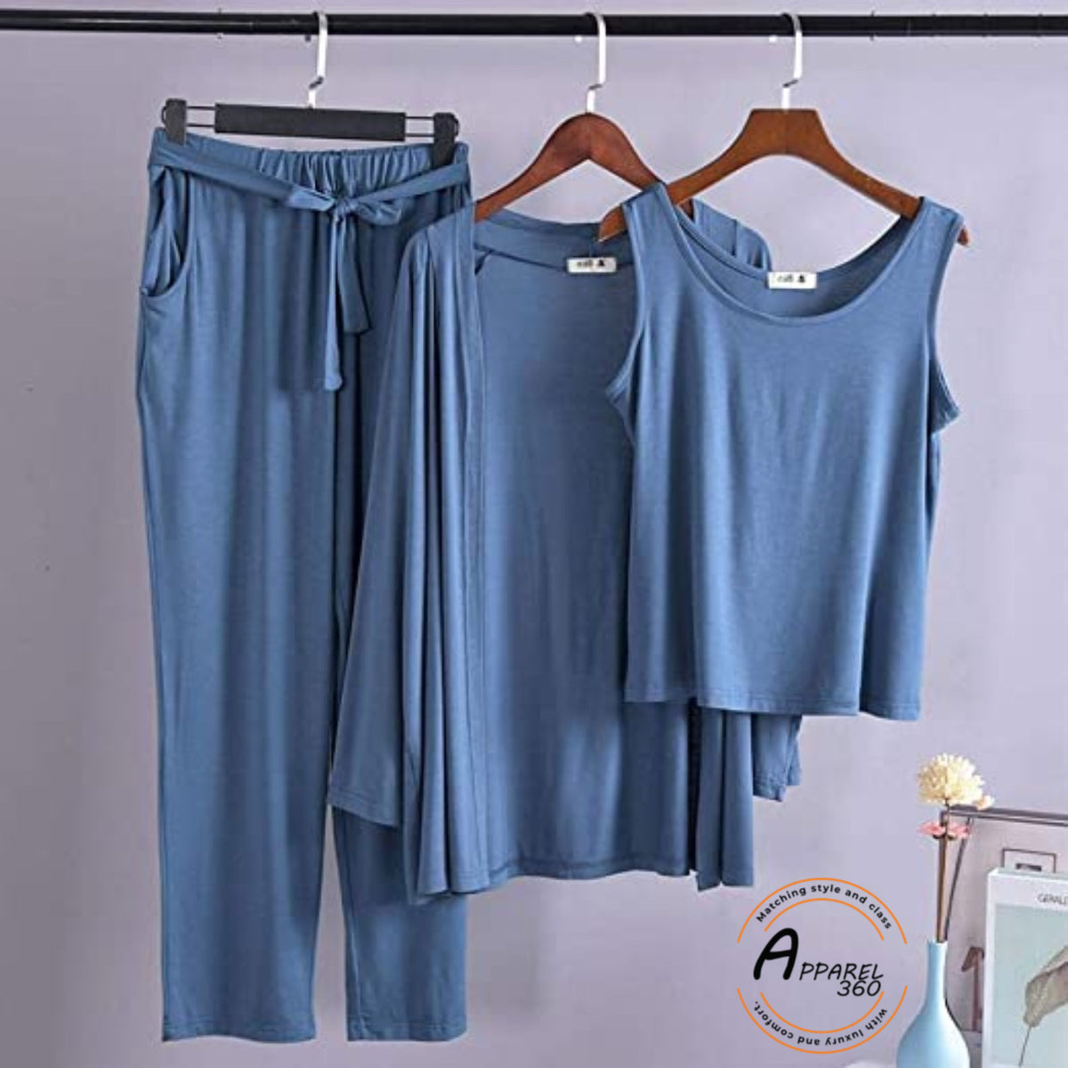 Ice Blue  03 Pcs Sleep Wear