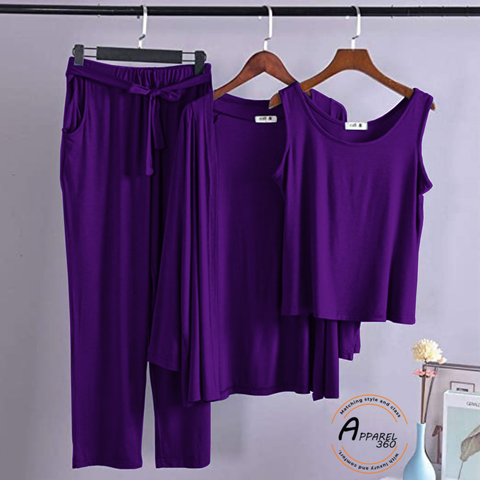 Purple 03 Pcs Sleep Wear