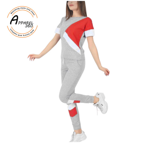 Light Grey With Red Panel TrackSuit