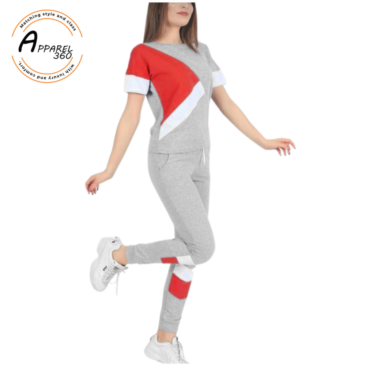 Light Grey With Red Panel TrackSuit