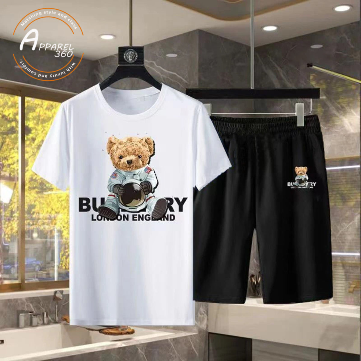 Bear Bunny Printed T.Shirt & Shorts (Tracksuit) White