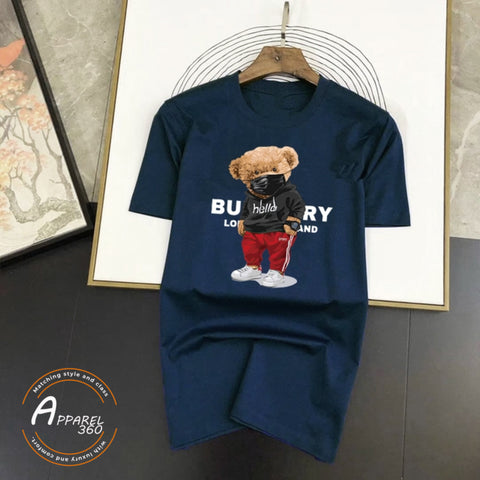 Bear Bunny Half Sleeves T-shirts in Navy  Blue