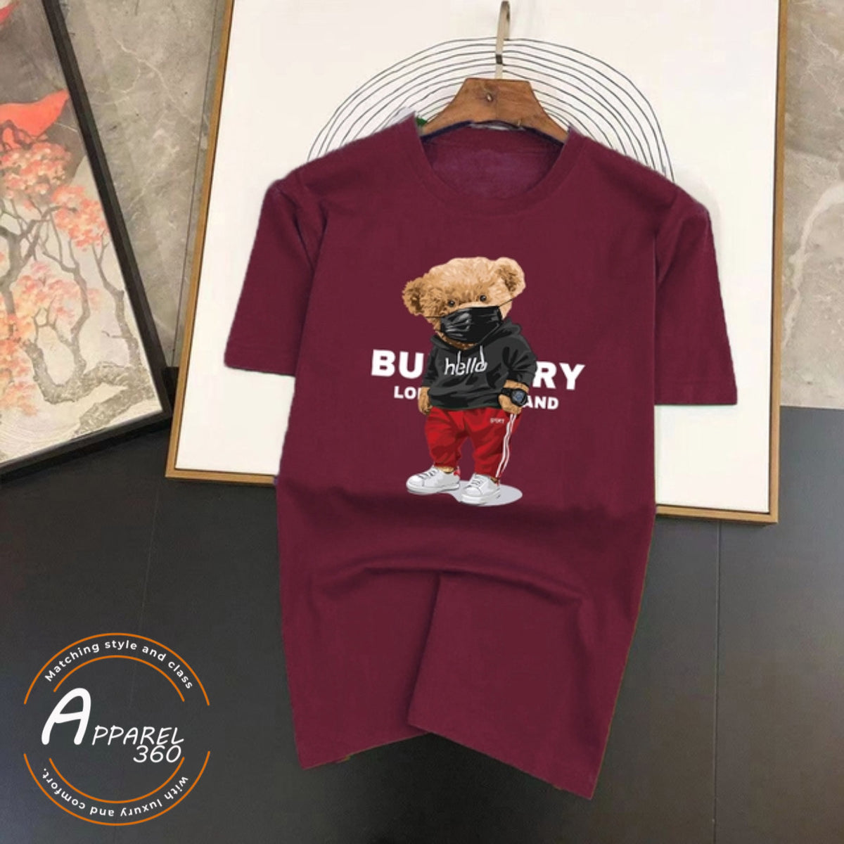 Bear Bunny Half Sleeves T-shirts in Mehroon