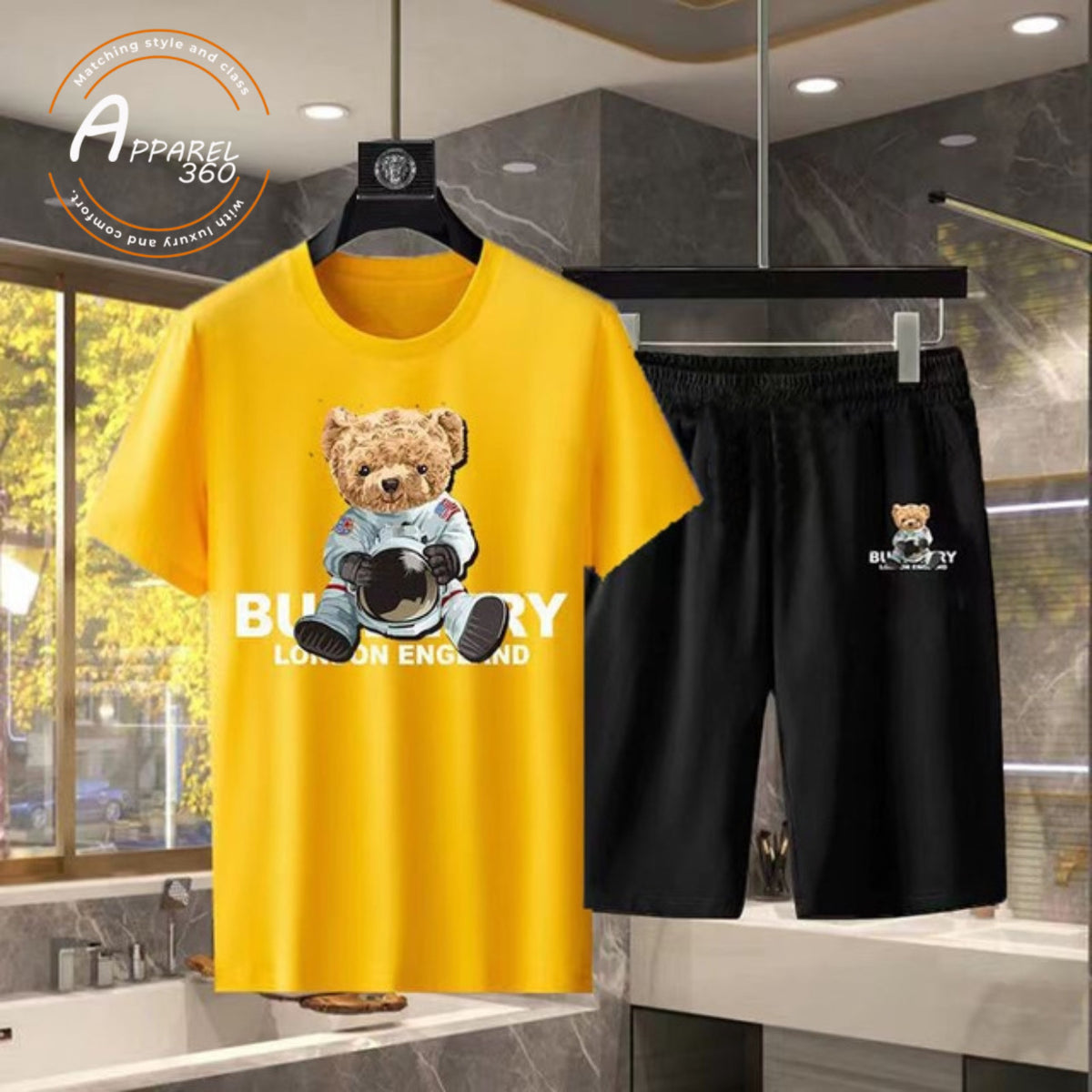 Bear Bunny Printed T.Shirt & Shorts (Tracksuit) Yellow