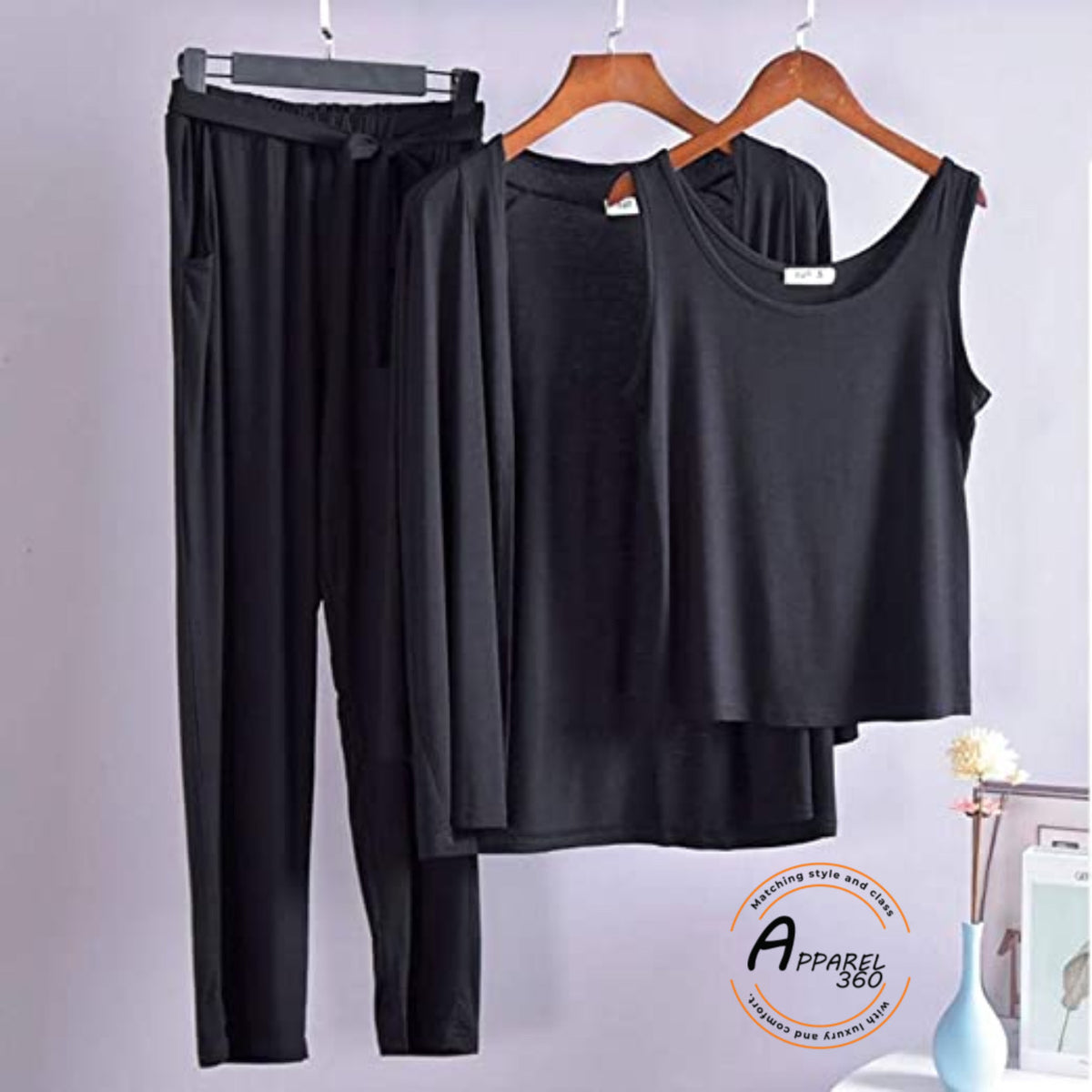 Jet black 03 Pcs Sleep Wear