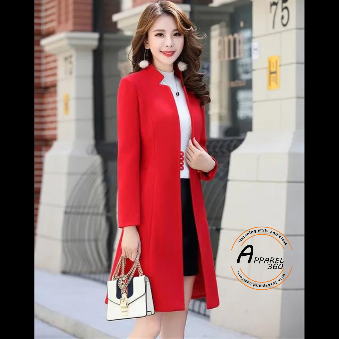 Red Casual Fleece Long Coat