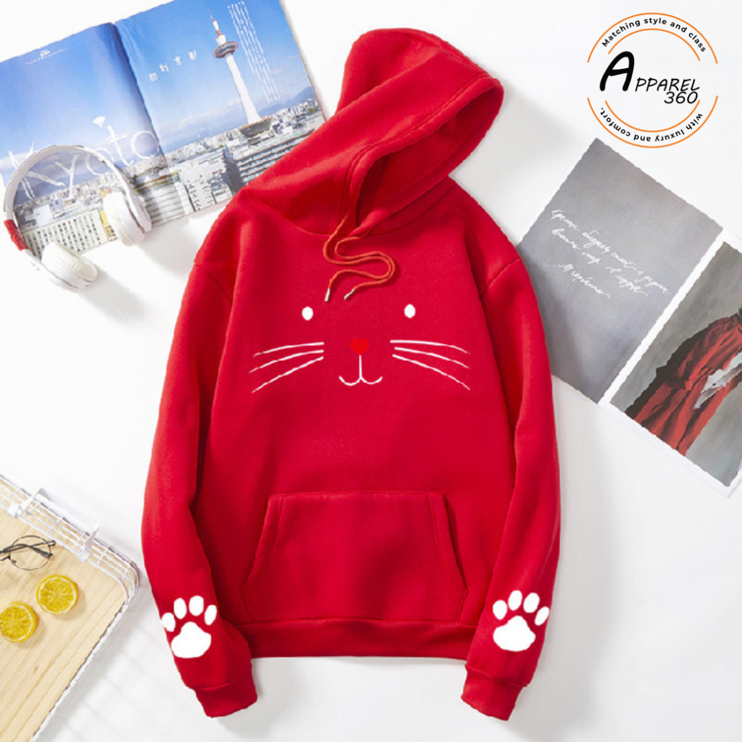 Red Meow Printed Hoodie