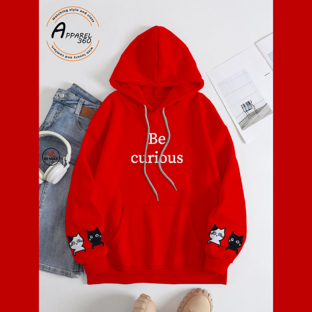 Red Be Curious Printed Hoodie