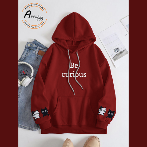 Mehroon Be Curious Printed Hoodie