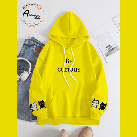 Yellow Be Curious Printed Hoodie