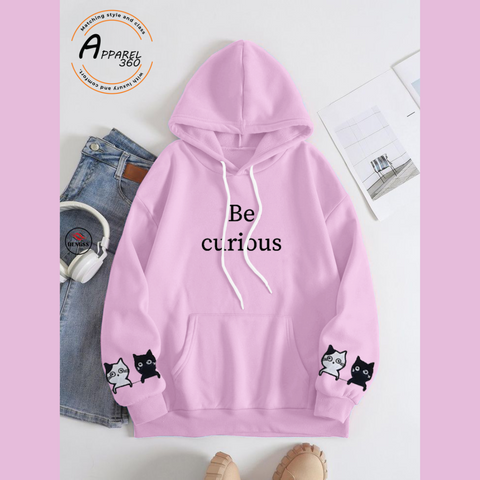 Baby Pink Be Curious Printed Hoodie