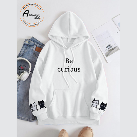 White Be Curious Printed Hoodie