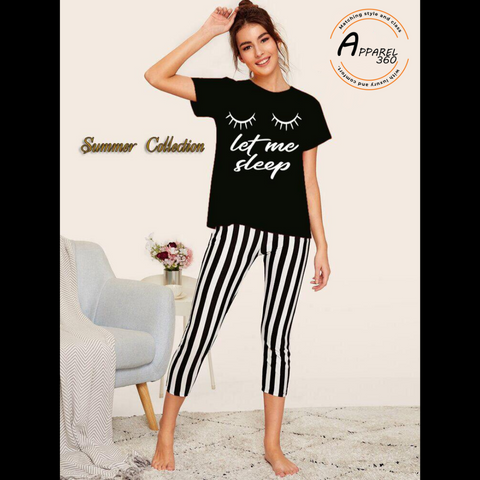 Black Let Me Sleep Printed Casual PJ Set