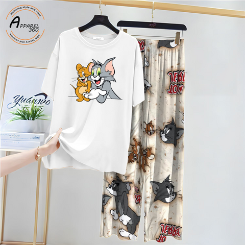 White Tom & Jerry Printed PJ Set