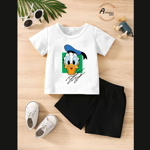 White Donald Duck Printed Tee & Shorts Set