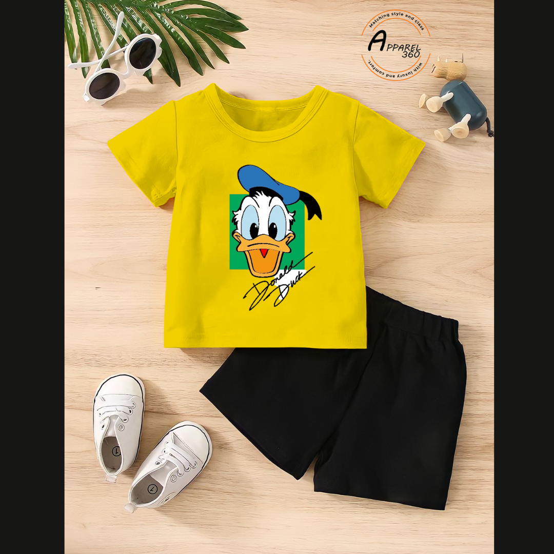 Yellow Donald Duck Printed Tee & Shorts Set