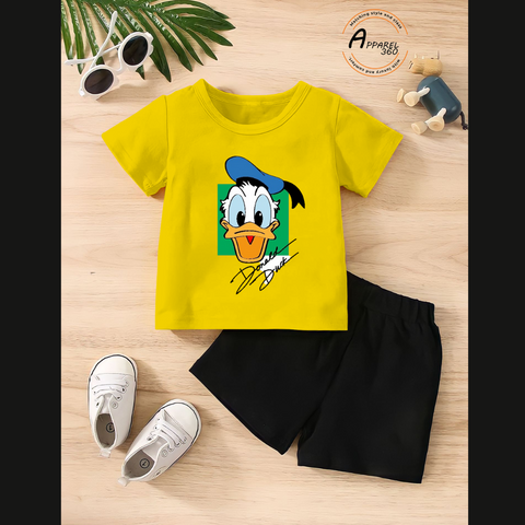 Yellow Donald Duck Printed Tee & Shorts Set