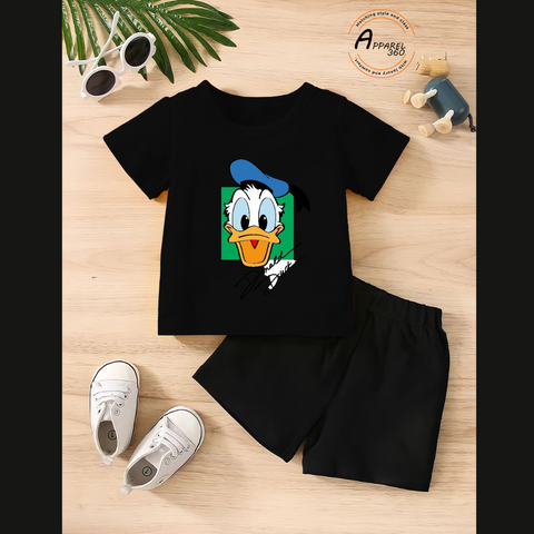 Black Donald Duck Printed Tee & Shorts Set