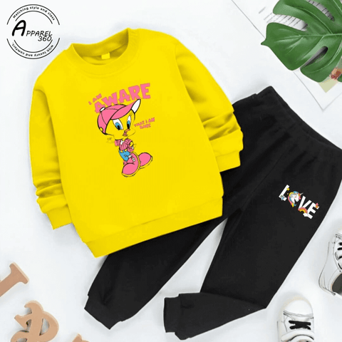 Yellow I Am Aware Printed Sweat Shirt Tracksuit For KIds