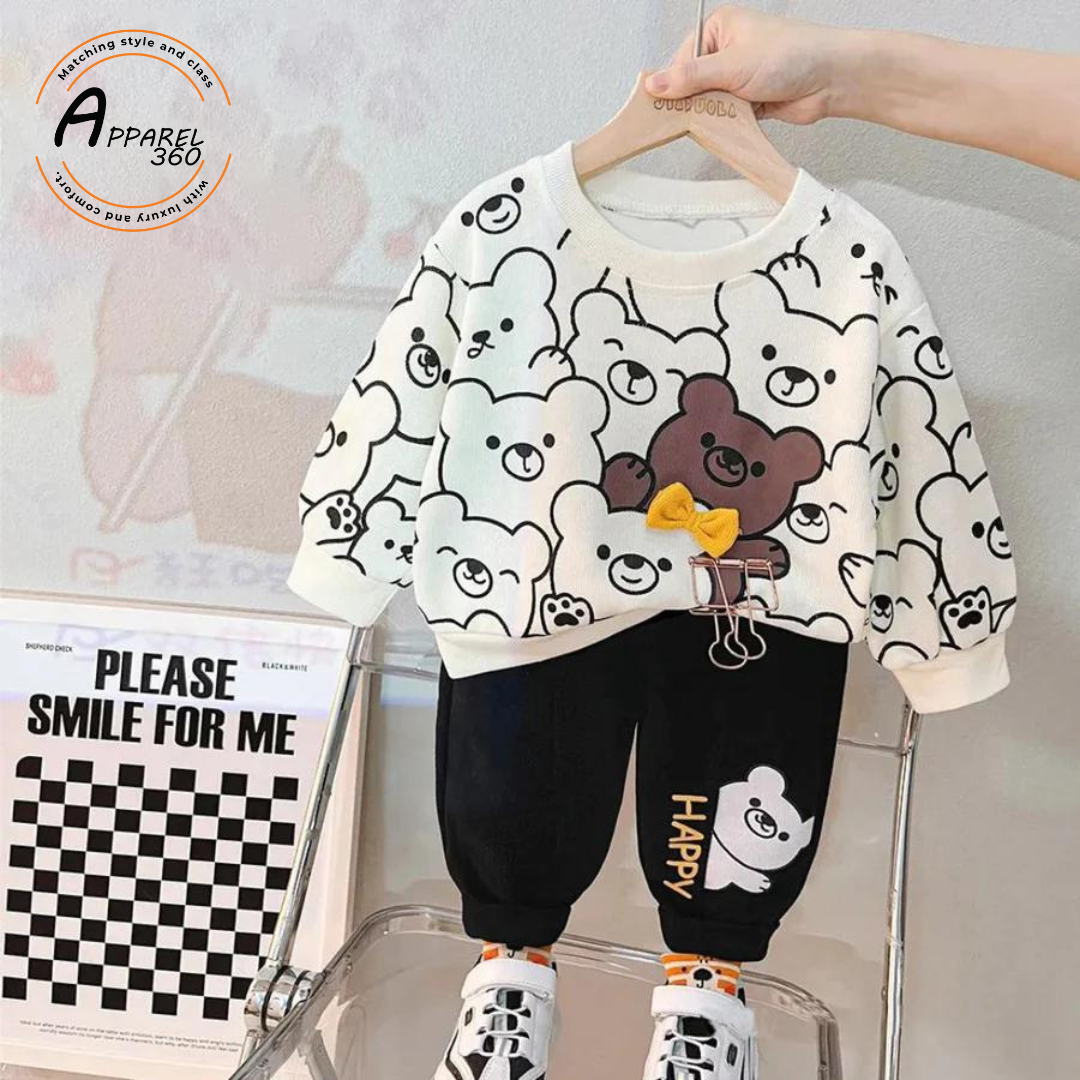 White & Brown Bunny Kids Sweatshirt & Trouser