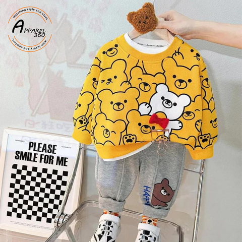 Yellow & White Bunny Kids Sweatshirt & Trouser