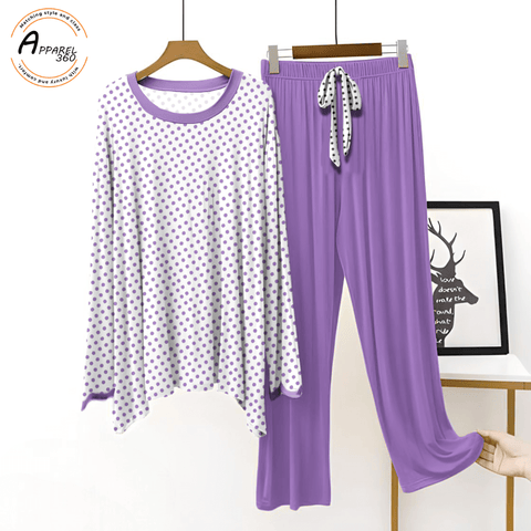 Lilac Purple Dotted Style Pallazo Lounge Wear