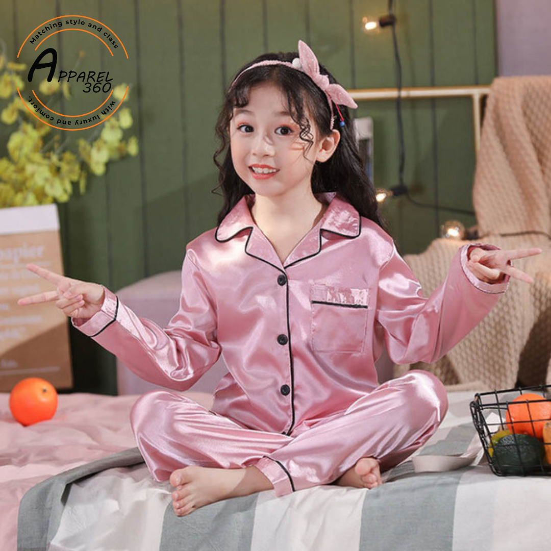 Pink Kids Silk Pajamas Set