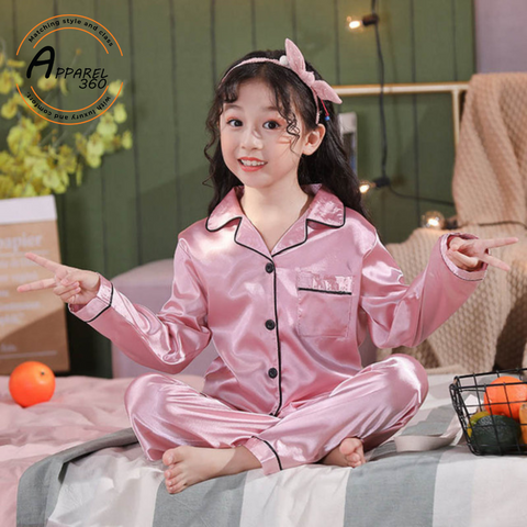 Pink Kids Silk Pajamas Set