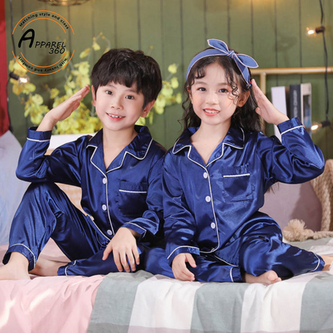 Blue Kids Silk Pajamas Set