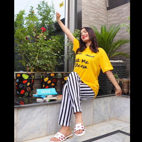 Yellow Let Me Sleep Printed Casual PJ Set