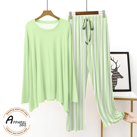 Pistachio Green With Green Stripe Printed Palazzo Lounge Wear