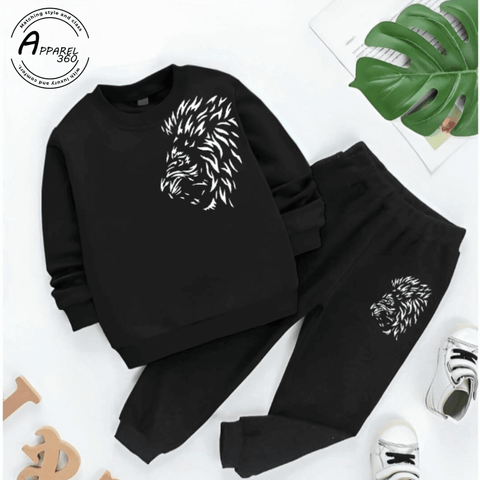 Black Lion Printed Sweat Shirt Tracksuit For KIds