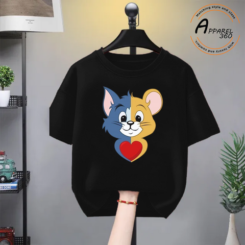 Black Tom & Jerry Printed Short-Sleeves T.Shirt