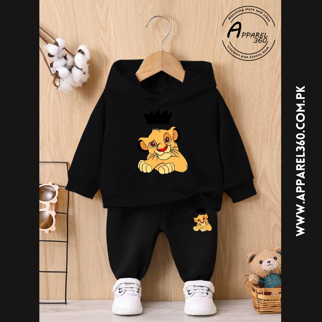 Black Future King Printed Hoodie Tracksuit For Kids