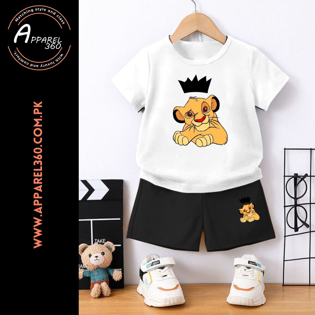 White Future King Printed Tee & Shorts Set