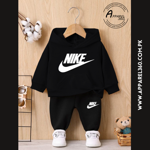 Black Nike Printed Hoodie Tracksuit For Kids