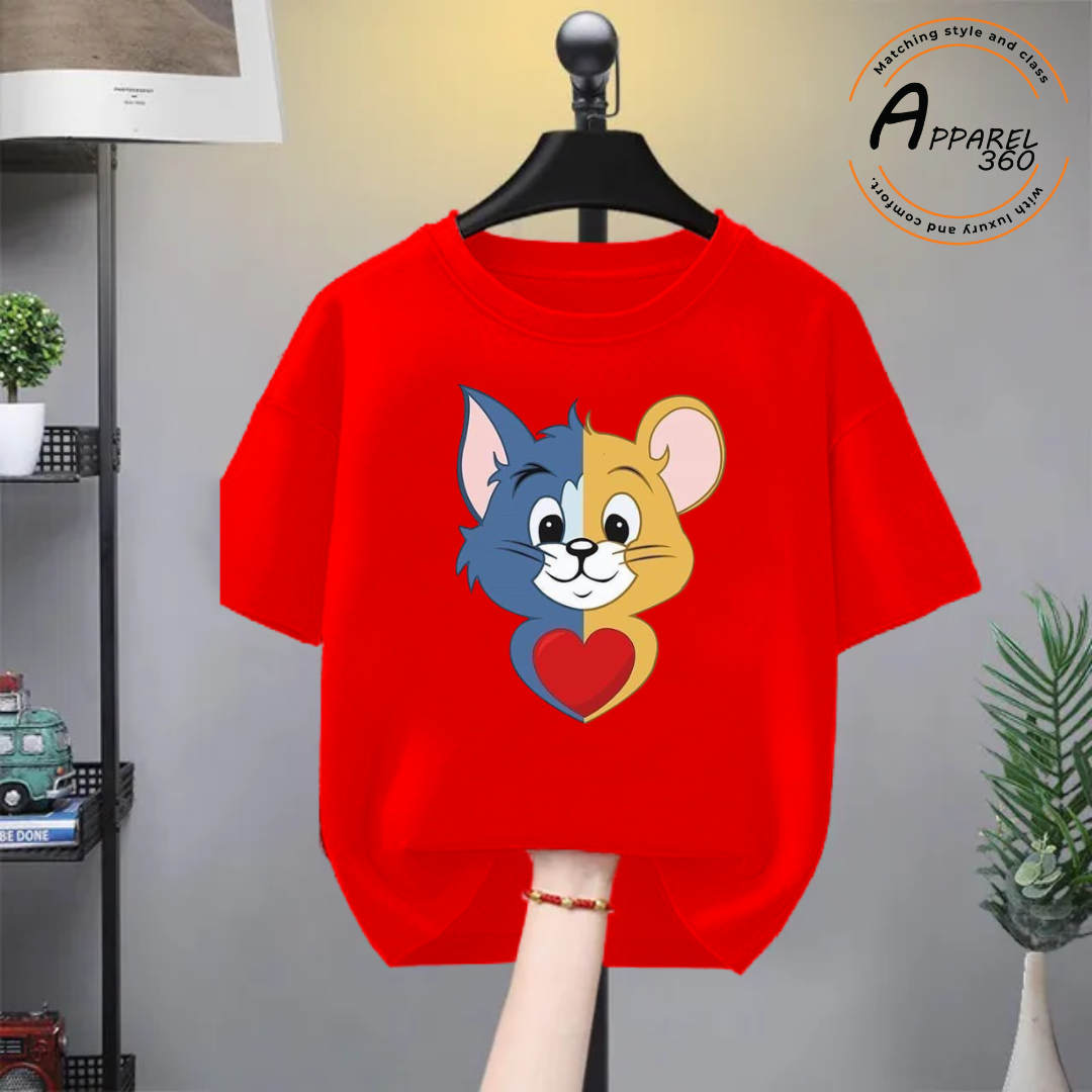 Red Tom & Jerry Printed Short-Sleeves T.Shirt