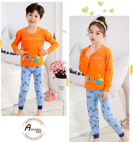 Orange Love Printed PJ Set For Kids