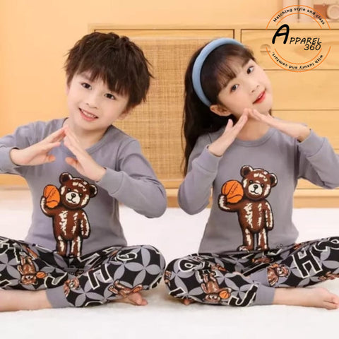 Teddy With Basketball Printed PJ Set For Kids