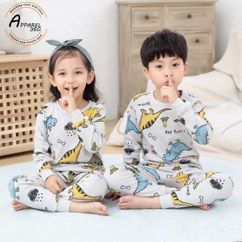 Multi Dino Printed PJ Set For Kids