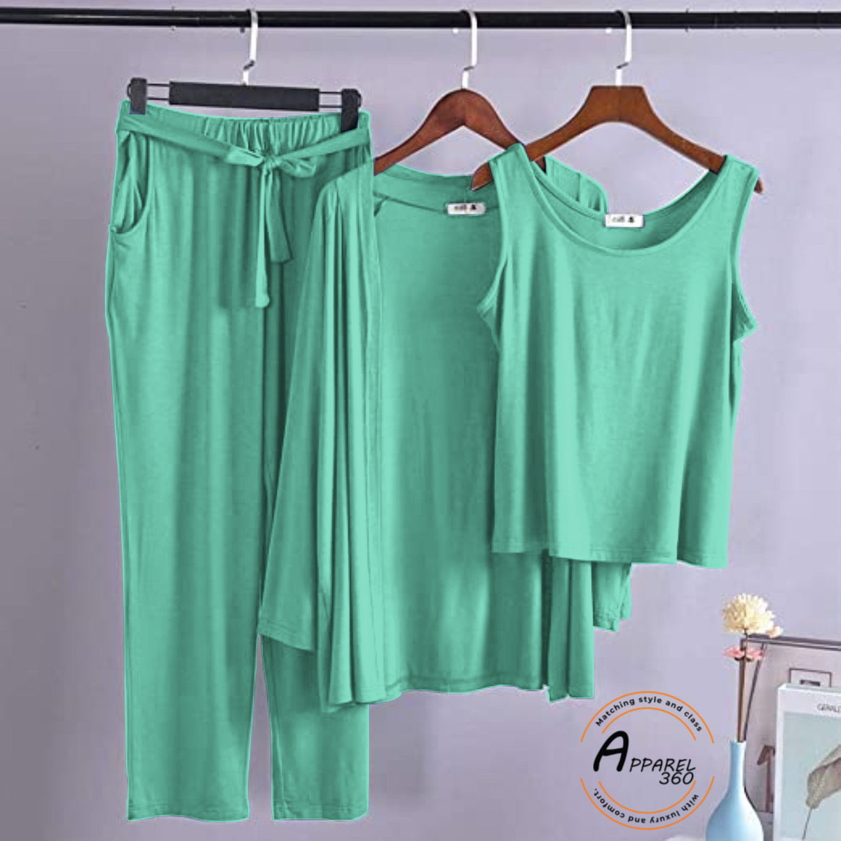 Sea Green 03 Pcs Sleep Wear