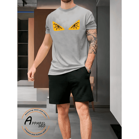 Fendi Angry Eyes Printed T.Shirt & Shorts (Tracksuit) Light Grey