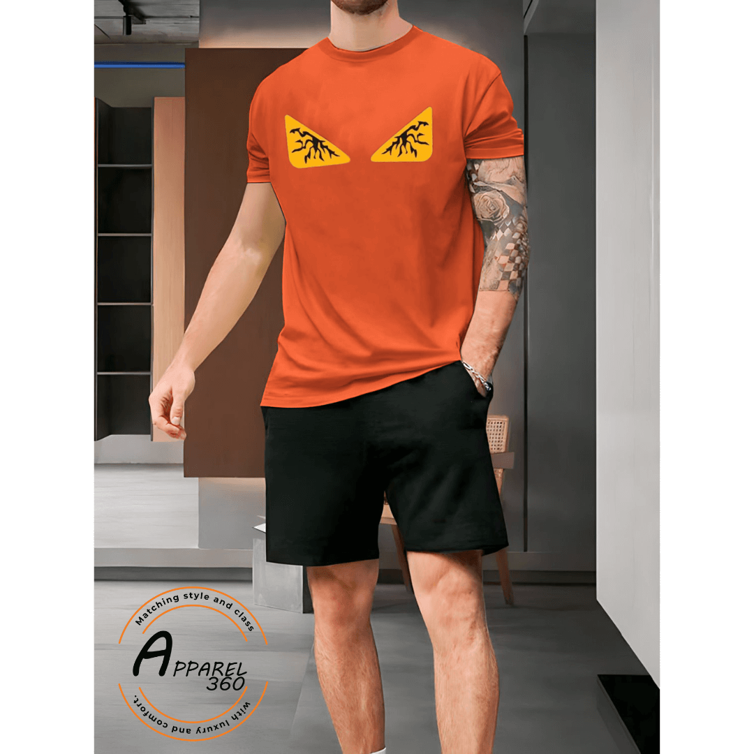Fendi Angry Eyes Printed T.Shirt & Shorts (Tracksuit) Orange
