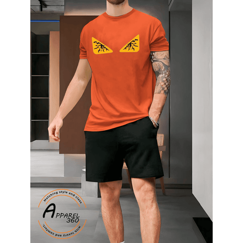 Fendi Angry Eyes Printed T.Shirt & Shorts (Tracksuit) Orange