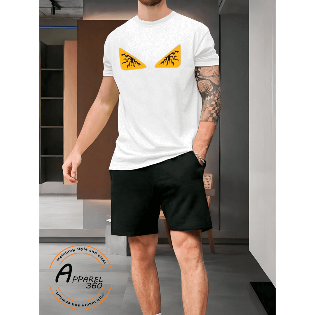 Fendi Angry Eyes Printed T.Shirt & Shorts (Tracksuit) White